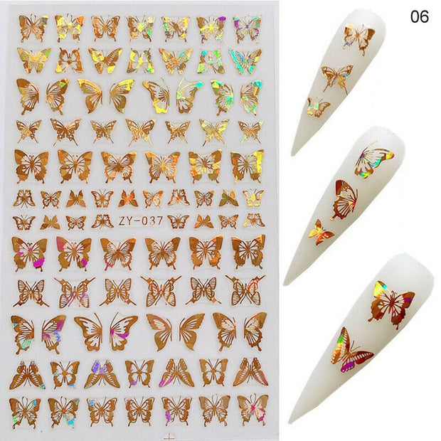 1pc Holographic 3D Butterfly Nail Art Stickers Adhesive Sliders Colorful DIY Golden Nail Transfer Decals Foils Wraps Decorations nail art DailyAlertDeals 06  