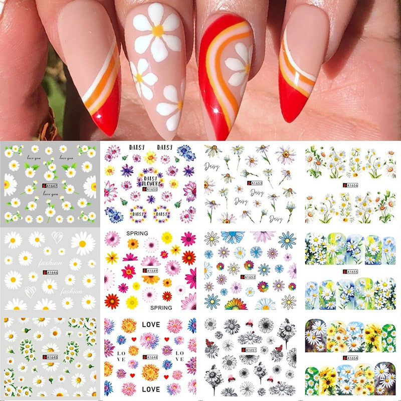 12 Designs Nail Stickers Set Mixed Floral Geometric Nail Art Water Transfer Decals Sliders Flower Leaves Manicures Decoration 0 DailyAlertDeals
