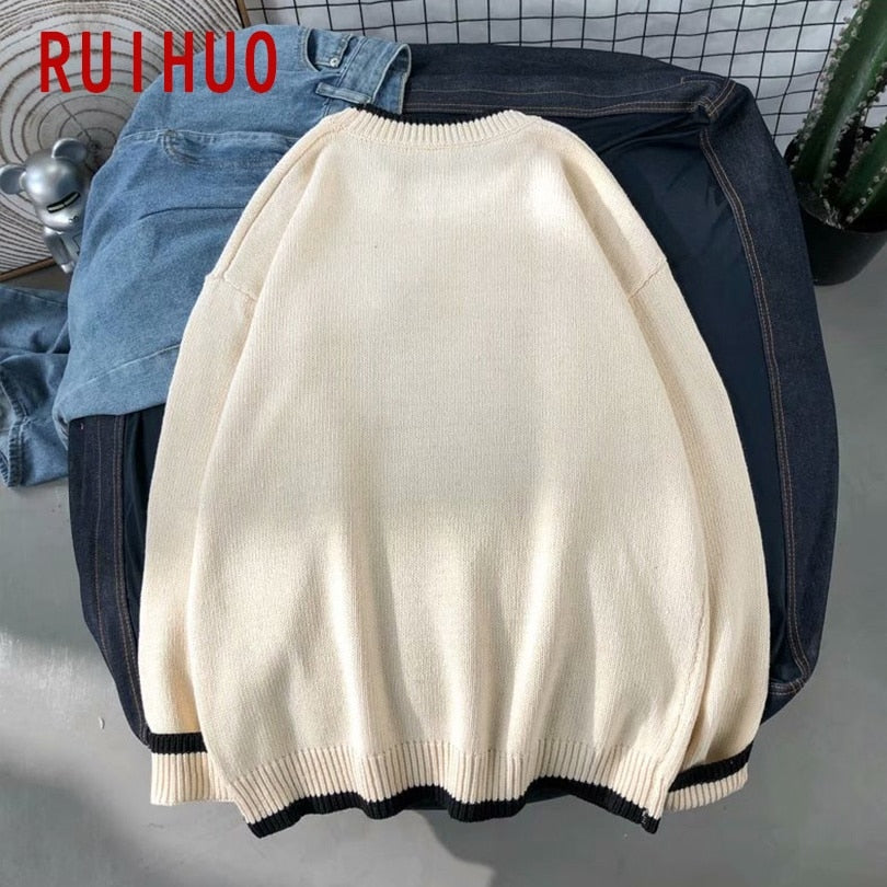 RUIHUO Harajuku Knitted Sweater Men Clothing Winter Pullover Men Sweater Fashion Harajuku Clothes Hip Hop 2XL 2022 New Arrivals 0 DailyAlertDeals   