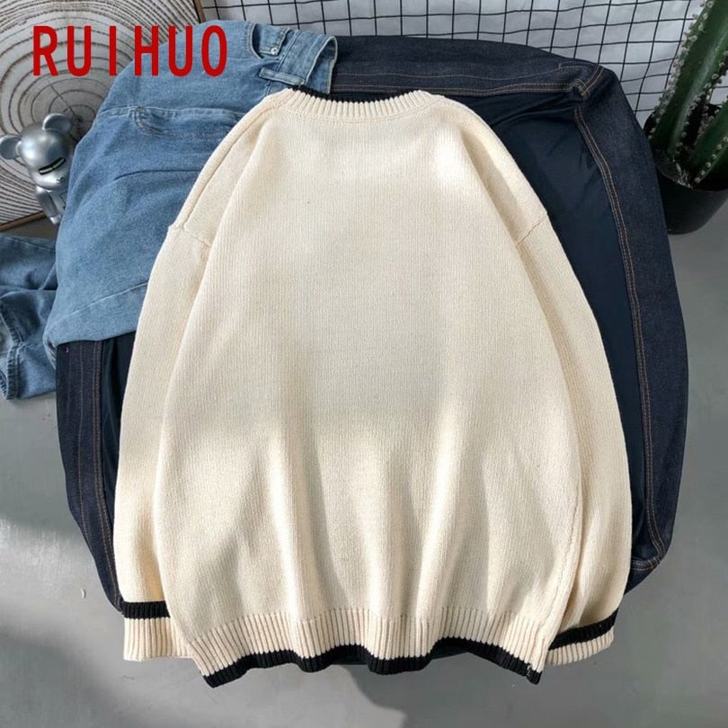 RUIHUO Harajuku Knitted Sweater Men Clothing Winter Pullover Men Sweater Fashion Harajuku Clothes Hip Hop 2XL 2022 New Arrivals Knitted Sweater DailyAlertDeals   