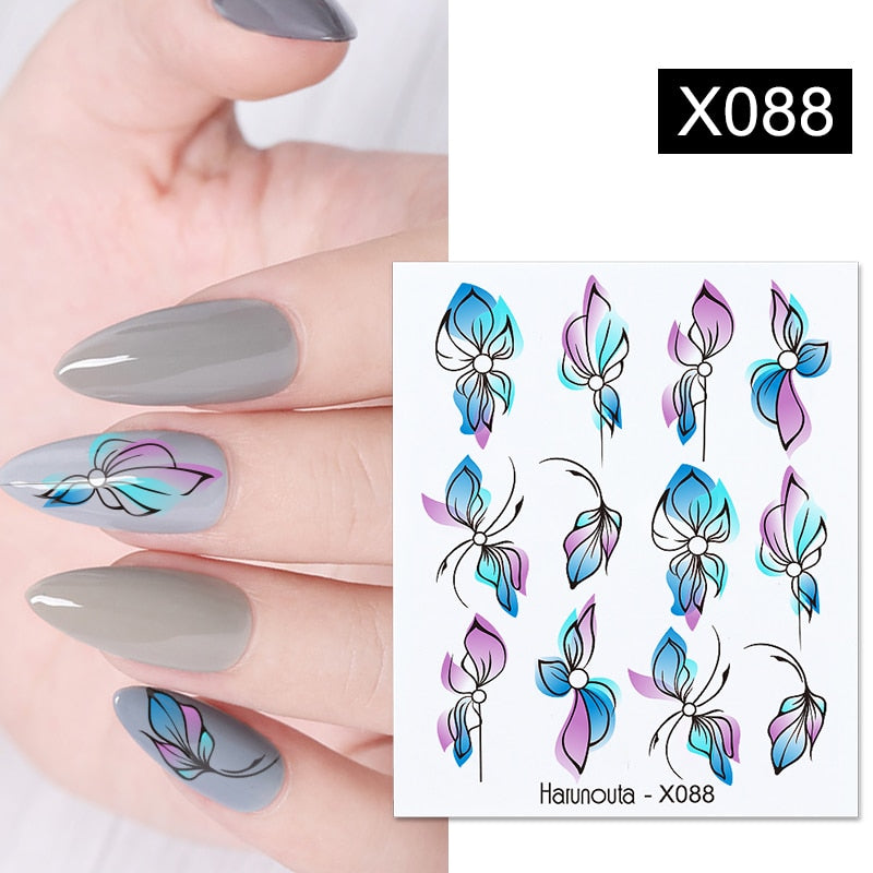 Harunouta  1Pc Spring Water Nail Decal And Sticker Flower Leaf Tree Green Simple Summer Slider For Manicuring Nail Art Watermark 0 DailyAlertDeals X088  