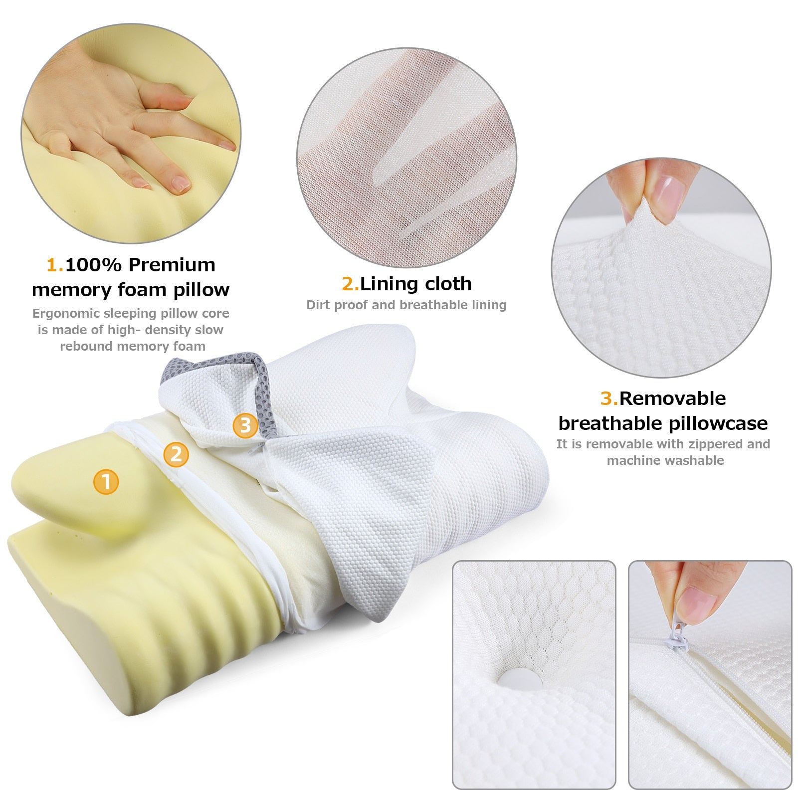 Soft Polyester Fiber Memory Foam Pillow Neck Support Pillow For Side Back Stomach Sleeper Pillows neck pain pillow DailyAlertDeals   