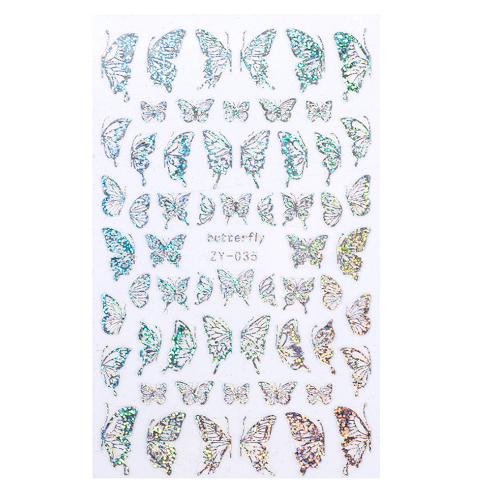 1pc Holographic 3D Butterfly Nail Art Stickers Adhesive Sliders Colorful DIY Golden Nail Transfer Decals Foils Wraps Decorations nail art DailyAlertDeals 01  