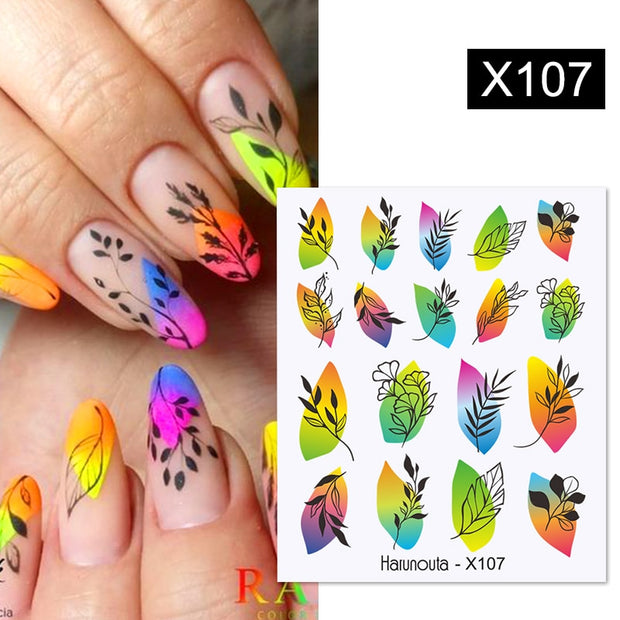 Harunouta Black Lines Flower Leaves Water Decals Stickers Floral Face Marble Pattern Slider For Nails Summer Nail Art Decoration 0 DailyAlertDeals X107  