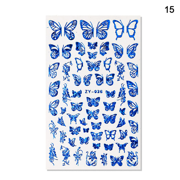 1pc Holographic 3D Butterfly Nail Art Stickers Adhesive Sliders Colorful DIY Golden Nail Transfer Decals Foils Wraps Decorations nail art DailyAlertDeals 15  
