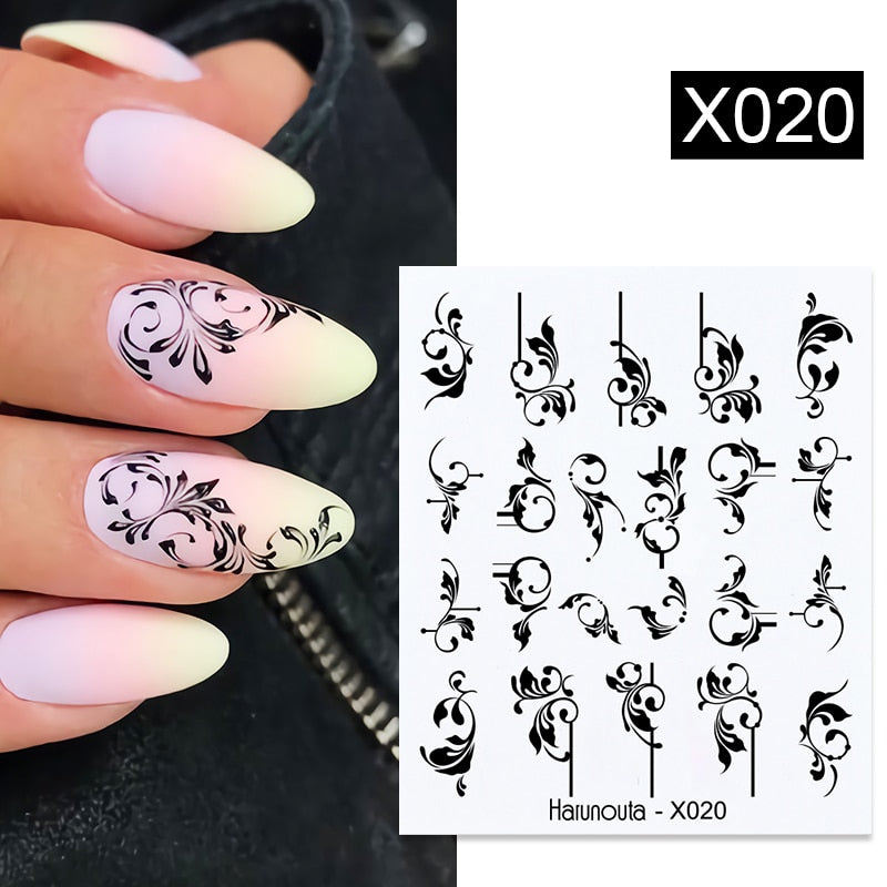 Harunouta 1pcs Nail Sticker Flower Water Transfer White Rose Necklace Lace Jewelry Nail Water Decal Black Wraps Tips Nail Stickers DailyAlertDeals X020  