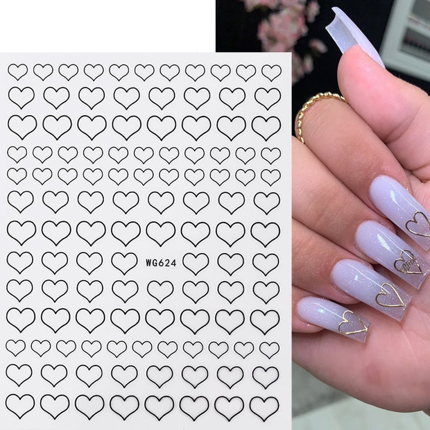 The New Heart Love Design Gold Sliver 3D Nail Art Sticker English Letter French Striping Lines Trasnfer Sliders Valentine Decor Nail Stickers DailyAlertDeals 03  