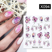 Harunouta Blue Ink Blooming Flowers Nail Water Decals Concise Floral Leaves Slider For Nails Geometric Waves DIY Manicures Tips Nail Stickers DailyAlertDeals X094  