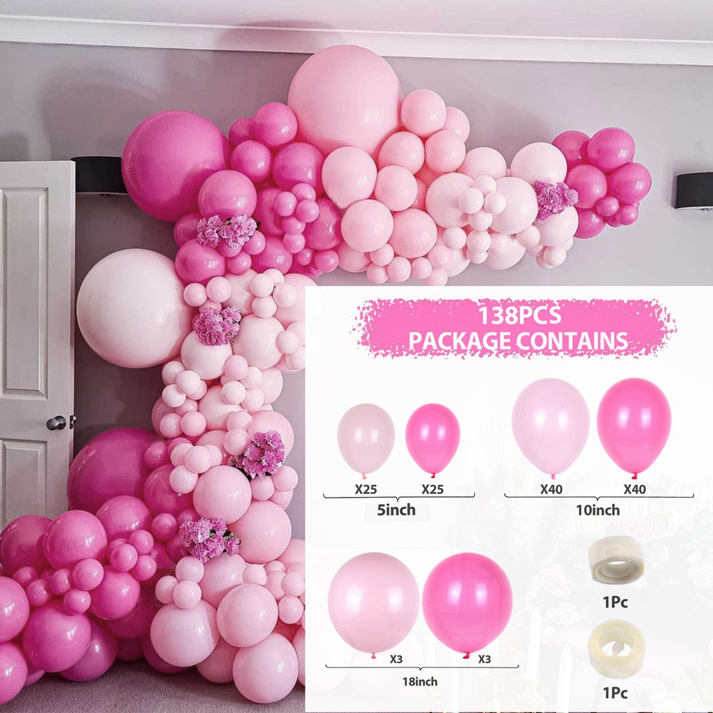 Pink Balloon Garland Arch Kit Birthday Party Decorations Kids Birthday Foil White Gold Balloon Wedding Decor Baby Shower Globos Balloons Set for Birthday Parties DailyAlertDeals 19 AS SHOWN 