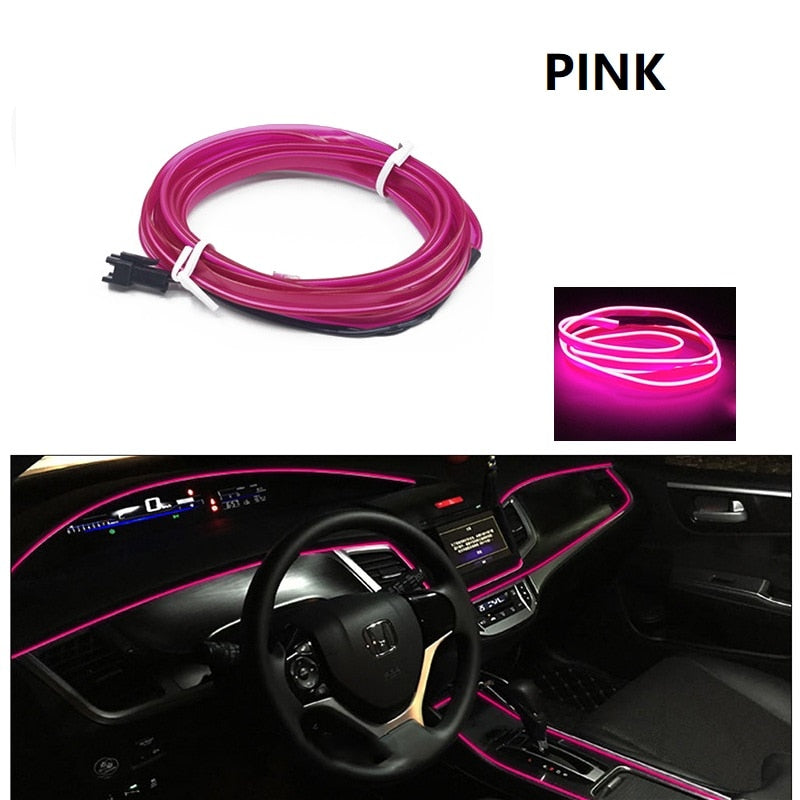 1M/3M/5M neon Car Interior Lighting LED Strip String Neon Strip For Auto DIY Flexible Long Last Car LED Light String neon Car Interior Lighting LED Strip DailyAlertDeals Pink 1M USB drive