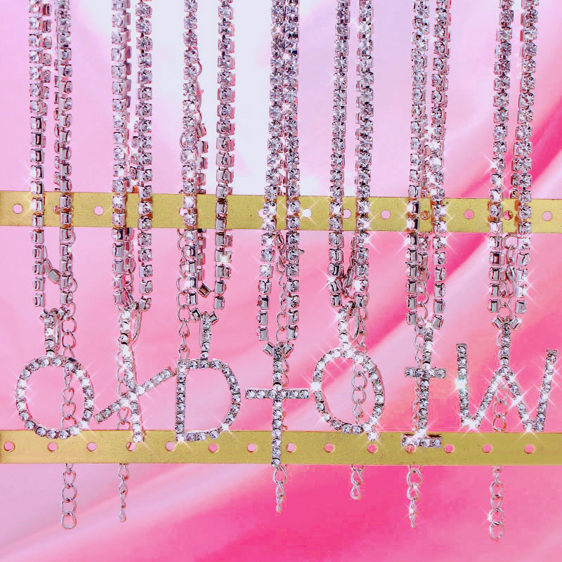 Caraquet Ice out A-Z Letter Initial Pendant Necklace Silver Color Tennis Chain Choker Necklace Female Fashion Statement Jewelry 0 DailyAlertDeals   