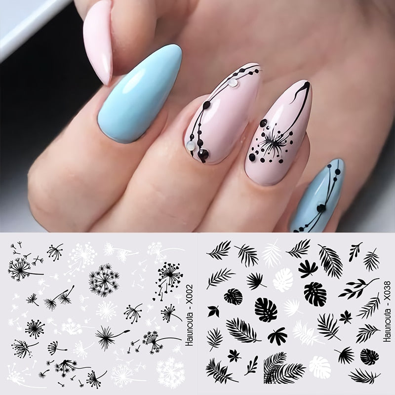 Harunouta Abstract Lady Face Water Decals Fruit Flower Summer Leopard Alphabet Leaves Nail Stickers Water Black Leaf Sliders Nail Stickers DailyAlertDeals 34  