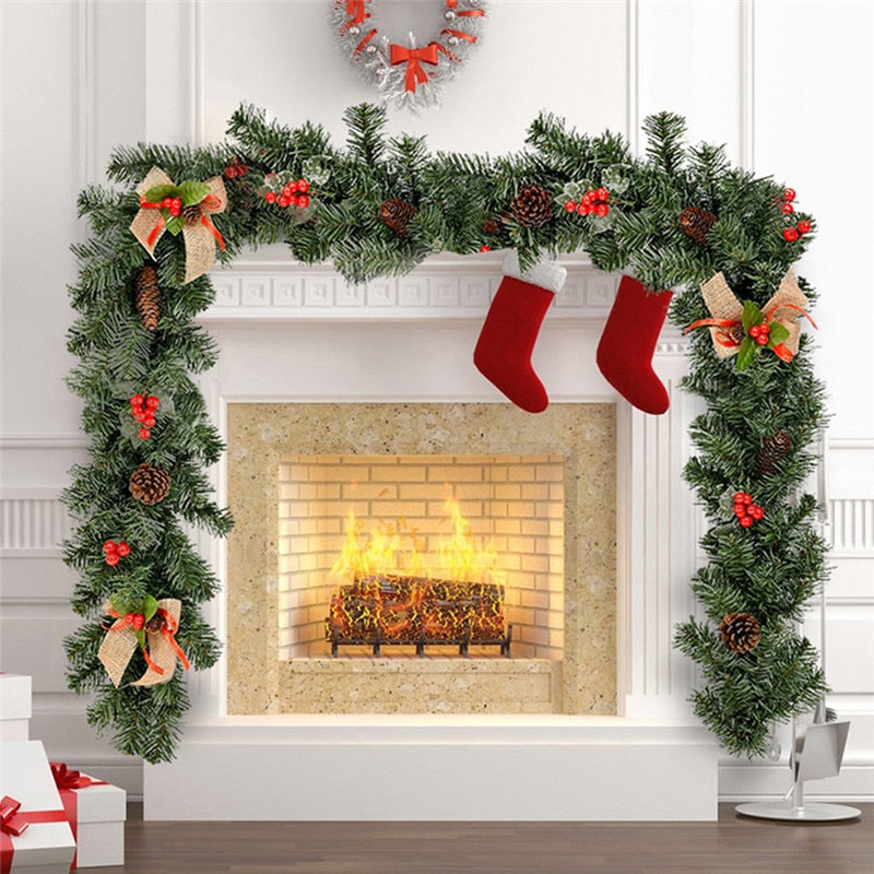1.8M Christmas Rattan Garland Decorative Christmas Garland Artificial Xmas Tree Rattan Banner Hanging Decoration Party Wreath Artificial Xmas Tree DailyAlertDeals   
