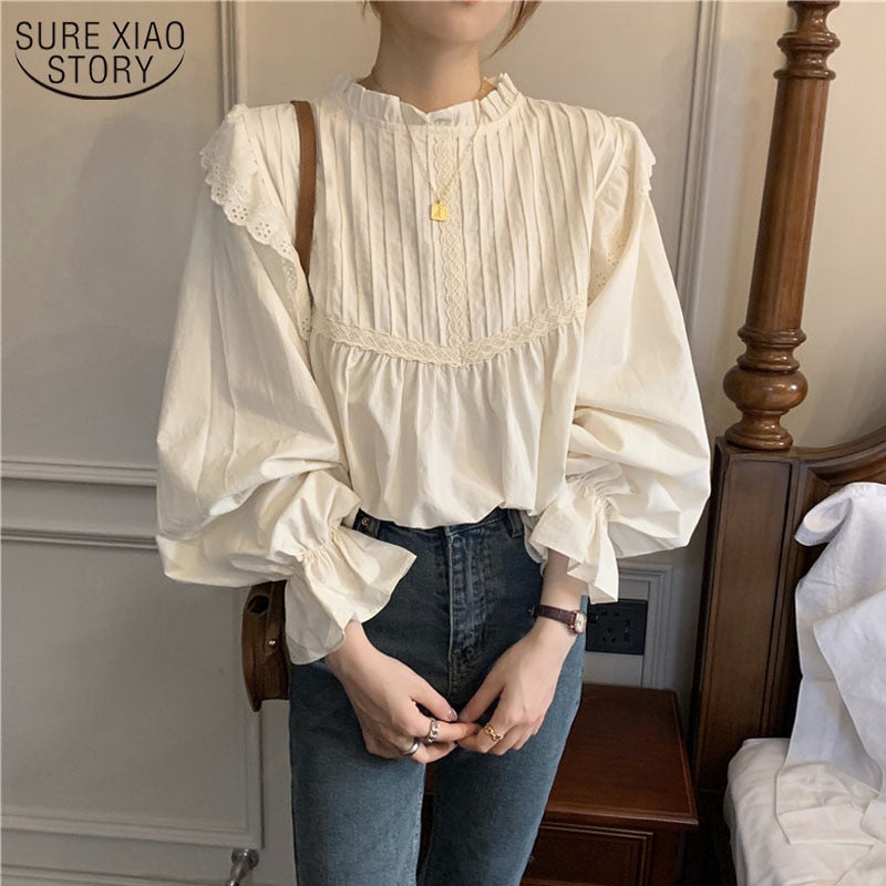 Autumn New Long Sleeve White Blouse Women Tops Korean Vintage Lace Elegant Womens Tops And Blouses Casual Shirts Women 12276 0 DailyAlertDeals   
