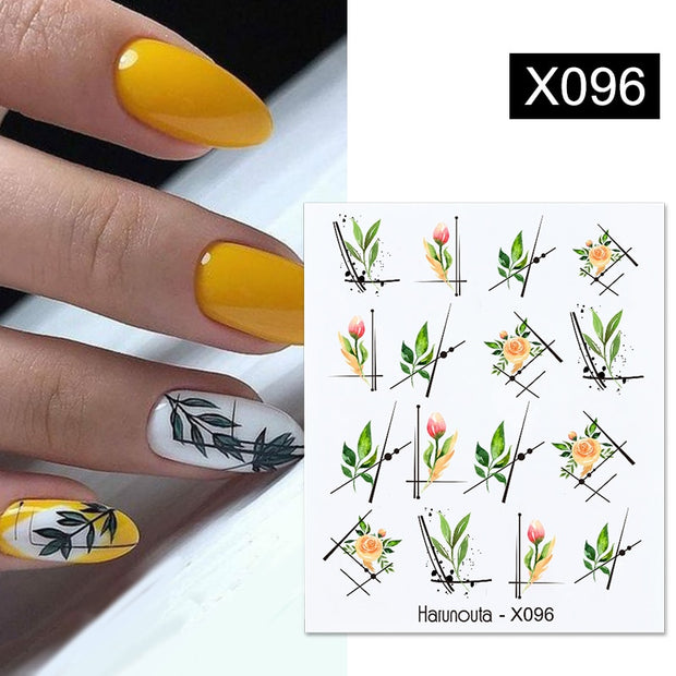 Harunouta Blue Ink Blooming Flowers Nail Water Decals Concise Floral Leaves Slider For Nails Geometric Waves DIY Manicures Tips 0 DailyAlertDeals X096  