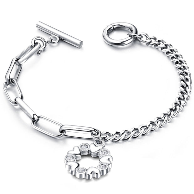 Stainless Steel Love Heart Bracelets For Women Party Gift Fashion Joyas de Chain Charm Bracelets Jewelry Wholesale Text Engraved 0 DailyAlertDeals BR1004-S China 18cm