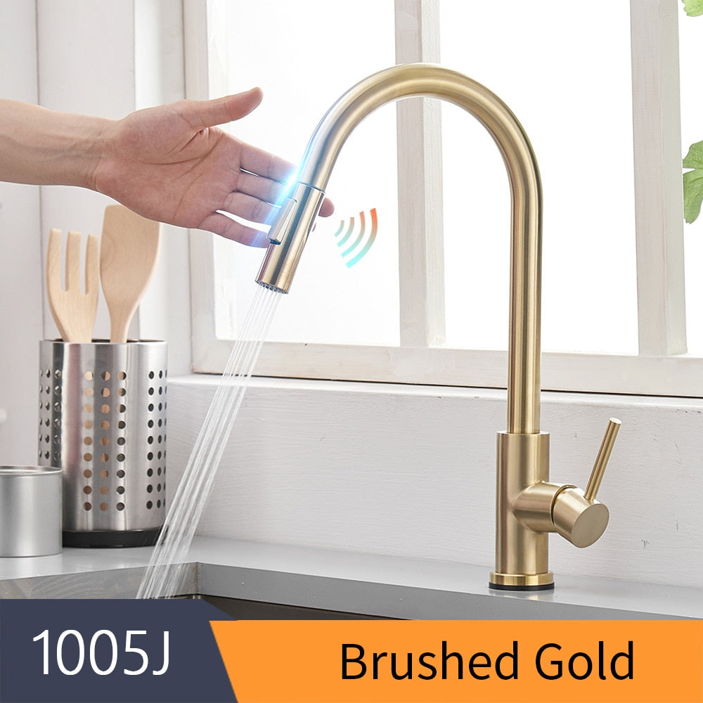 Smart Touch Kitchen Faucets Crane For Sensor Kitchen Water Tap Sink Mixer Rotate Touch Faucet Sensor Water Mixer KH-1005 Smart Touch Kitchen Faucets DailyAlertDeals 1005-Brushed Gold United States 