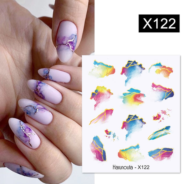 Harunouta Marble Blooming 3D Nail Sticker Decals Flower Leaves Transfer Water Sliders Abstract Geometric Lines Nail Watermark Nail Stickers DailyAlertDeals X122  
