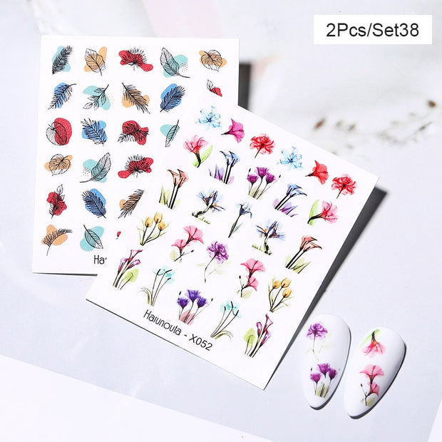 Harunouta Cool Geometrics Pattern Water Decals Stickers Flower Leaves Slider For Nails Spring Summer Nail Art Decoration DIY Nail Stickers DailyAlertDeals 50650-3  