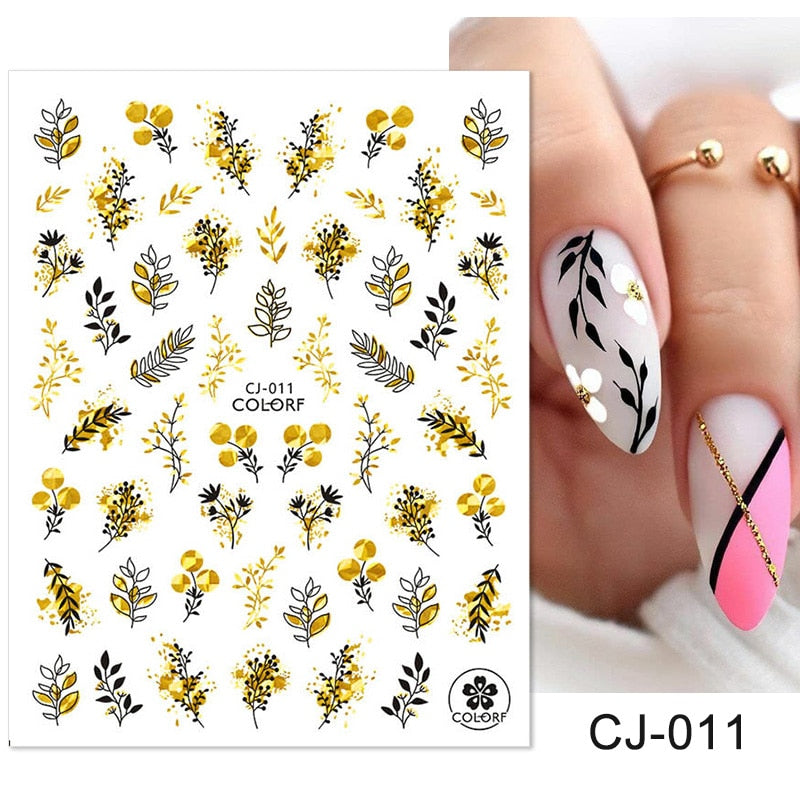 Harunouta Slider Design 3D Black People Silhouettes Blooming Nail Stickers Gold Bronzing Leaf Flower Nail Foils Decoration Nail Stickers DailyAlertDeals CJ-011  