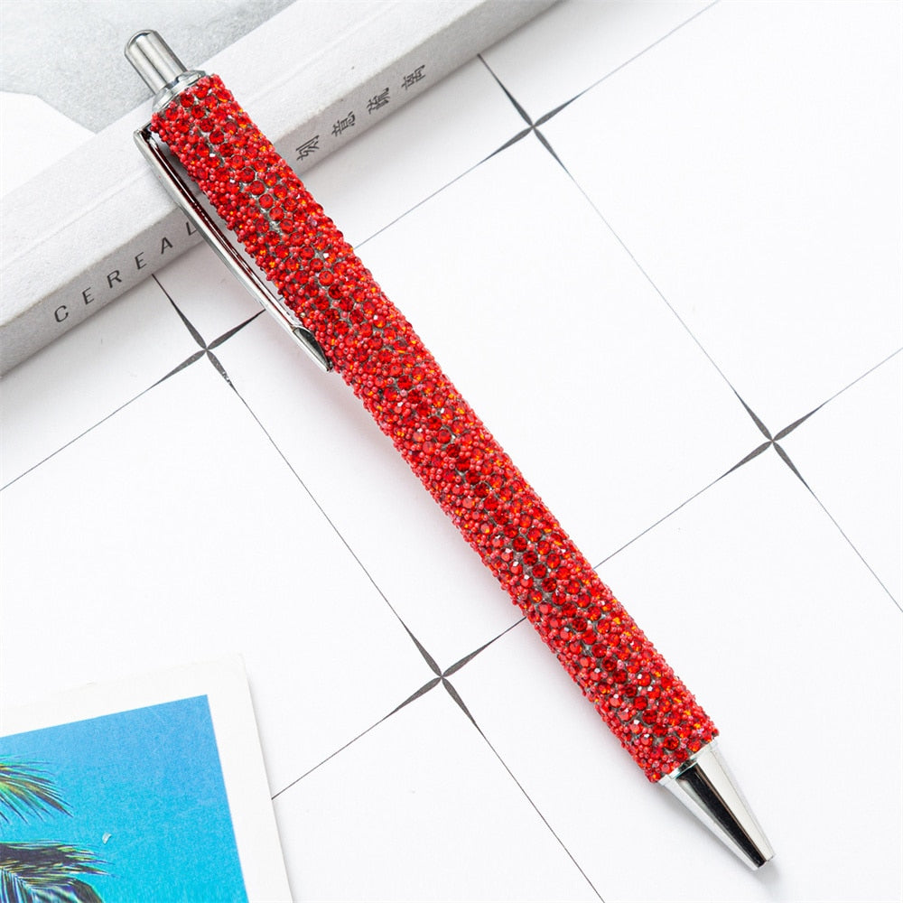 Press Ballpoint Pen Luxury Rhinestone Cute Wedding Rose Gold Metal Stationery School Office Supplies High Quality Pens Wholesale 0 DailyAlertDeals Red  