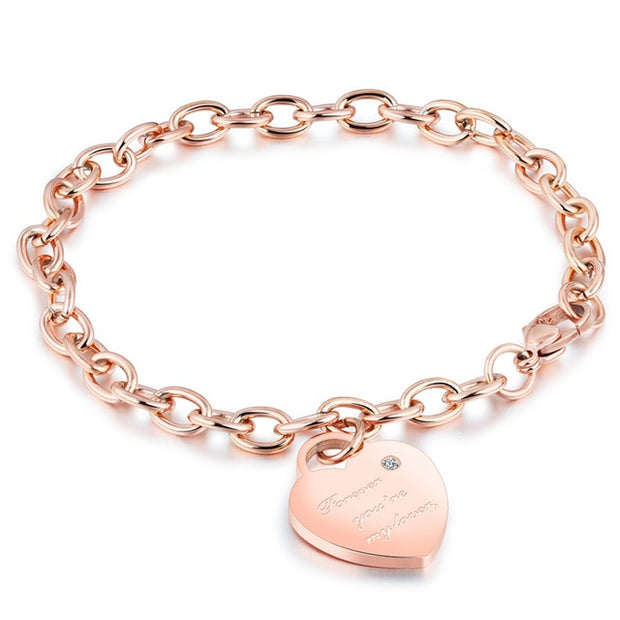 Stainless Steel Love Heart Bracelets For Women Party Gift Fashion Joyas de Chain Charm Bracelets Jewelry Wholesale Text Engraved 0 DailyAlertDeals BR1003-R China 18cm