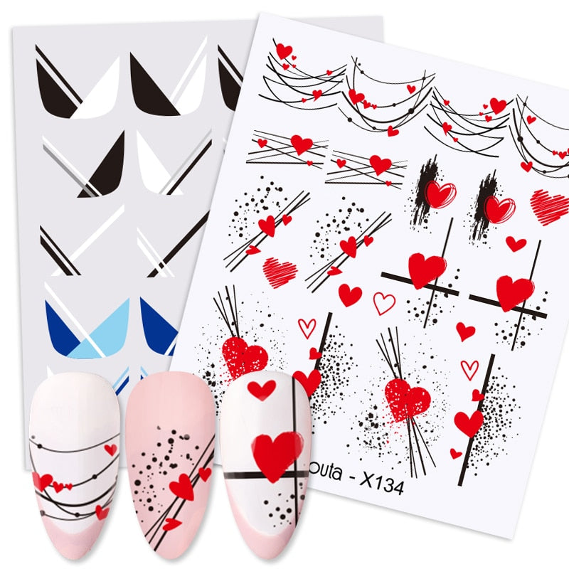 Harunouta Valentine Love Heart Line Dsign Water Nail Stickers Gold Black Leaves Flower Geometrics Slider For Nail Art Decoration Nail Stickers DailyAlertDeals   