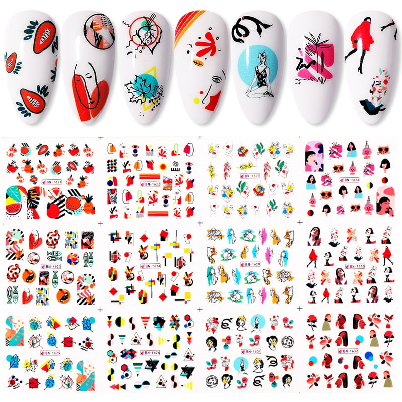 12 Designs Nail Stickers Set Mixed Floral Geometric Nail Art Water Transfer Decals Sliders Flower Leaves Manicures Decoration 0 DailyAlertDeals 04  