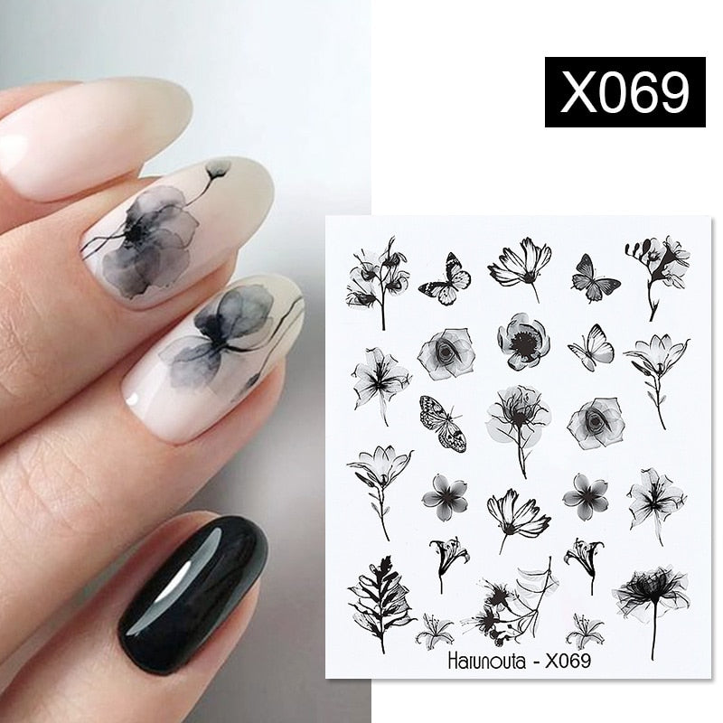 Harunouta 1pcs Nail Sticker Flower Water Transfer White Rose Necklace Lace Jewelry Nail Water Decal Black Wraps Tips Nail Stickers DailyAlertDeals X069  