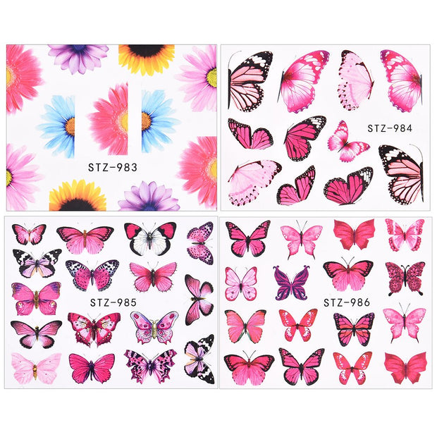 3D Watercolor Butterflies Sliders Nail Art Water Transfer Decal Sticker Blue Valentine&#39;s Day Nail Decoration Tattoo Manicure 0 DailyAlertDeals 4pcs TA613-616  