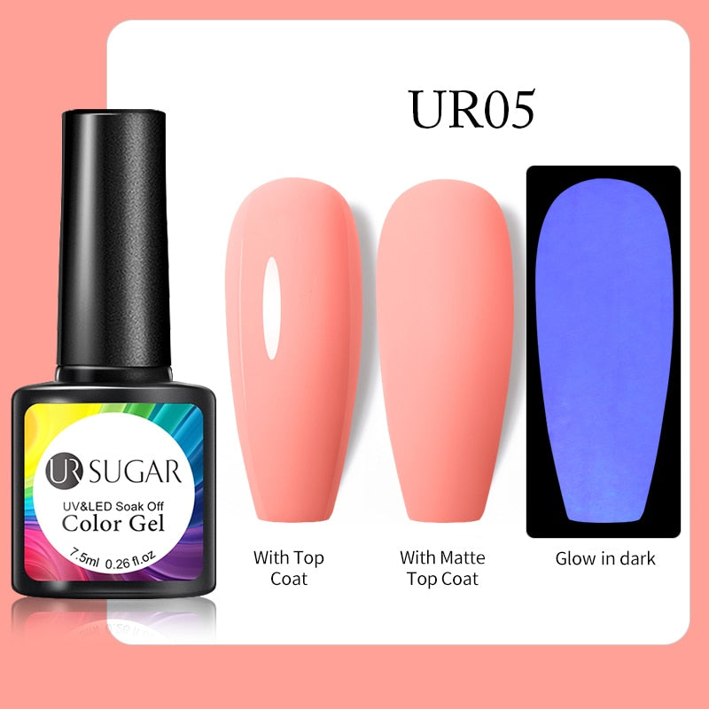 UR SUGAR Fluorescent Gel Nail Polish Neon Yellow Green Blue Color Gel Soak Off UV Nail Gel Varnish For Nail Art Top Coat Neon Fluorescent Gel Nail Polish DailyAlertDeals Luminous 5  