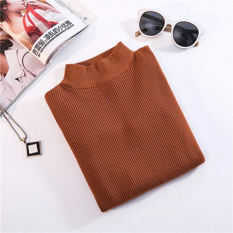 Women's Black turtleneck Soft Cozy Sweaters Slim Full Sleeve Multi-color Turtleneck Sweaters for Women winter turtleneck sweaters for women DailyAlertDeals Caramel S 