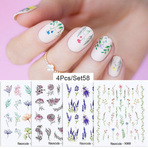 Harunouta Abstract Lady Face Water Decals Fruit Flower Summer Leopard Alphabet Leaves Nail Stickers Water Black Leaf Sliders Nail Stickers DailyAlertDeals 4pcs-58  
