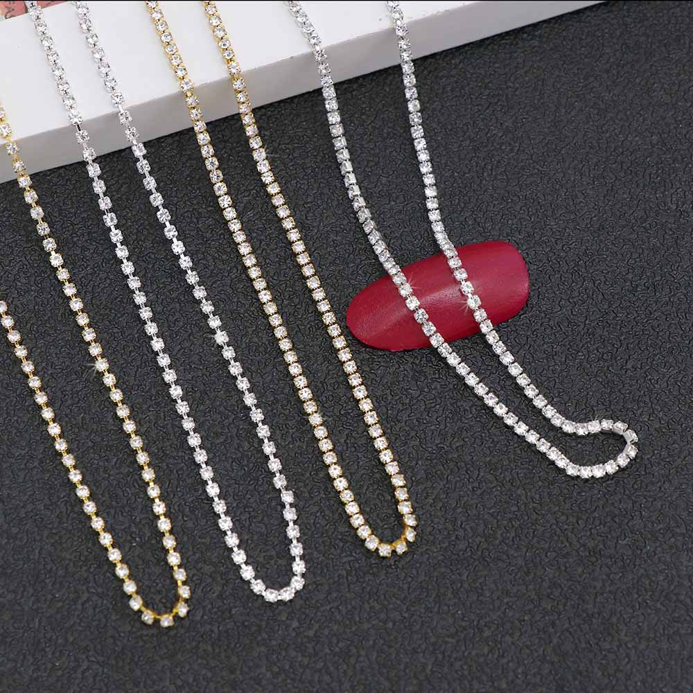 SS4 2.7Meter Gold/Silver Shiny Nail Rhinestone Chain Close/Sparse Chain Nail Ornament Nail Art Decorations DIY Jewelry Accessory rhinestone chain DailyAlertDeals   