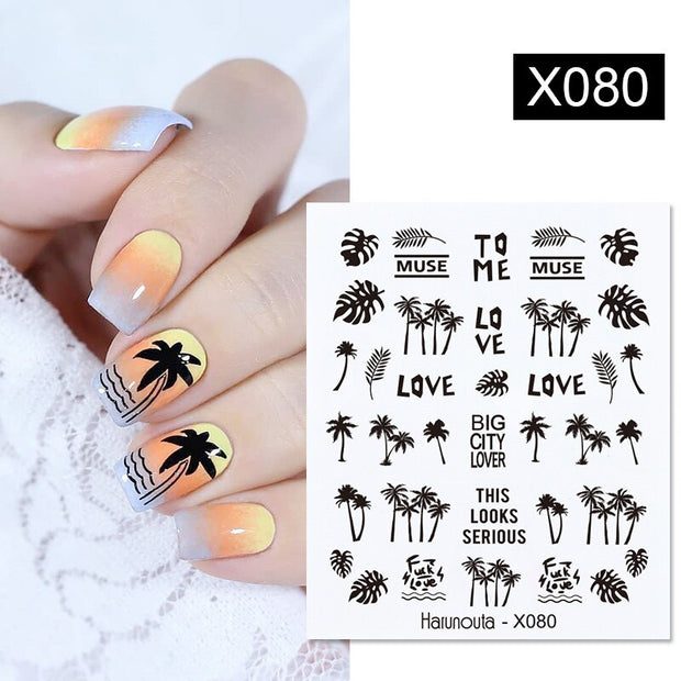 Harunouta Abstract Lady Face Water Decals Fruit Flower Summer Leopard Alphabet Leaves Nail Stickers Water Black Leaf Sliders 0 DailyAlertDeals X080  
