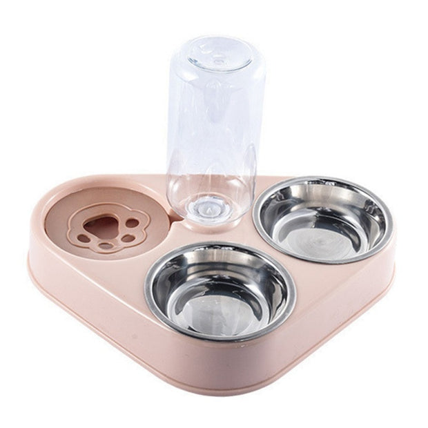 500ML Dog Bowl Cat Feeder Bowl With Dog Water Bottle Automatic Drinking Pet Bowl Cat Food Bowl Pet Stainless Steel Double 3 Bowl 500ML Dog Bowl Cat Feeder Bowl DailyAlertDeals 3 in 1 Pink United States 
