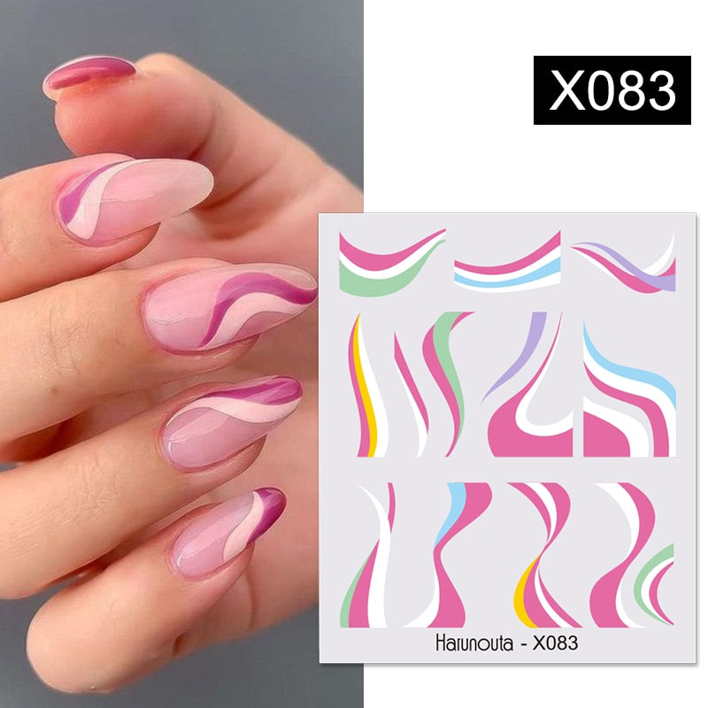 Harunouta French Line Pattern 3D Nail Art Stickers Fluorescence Color Flower Marble Leaf Decals On Nails  Ink Transfer Slider 0 DailyAlertDeals X083  
