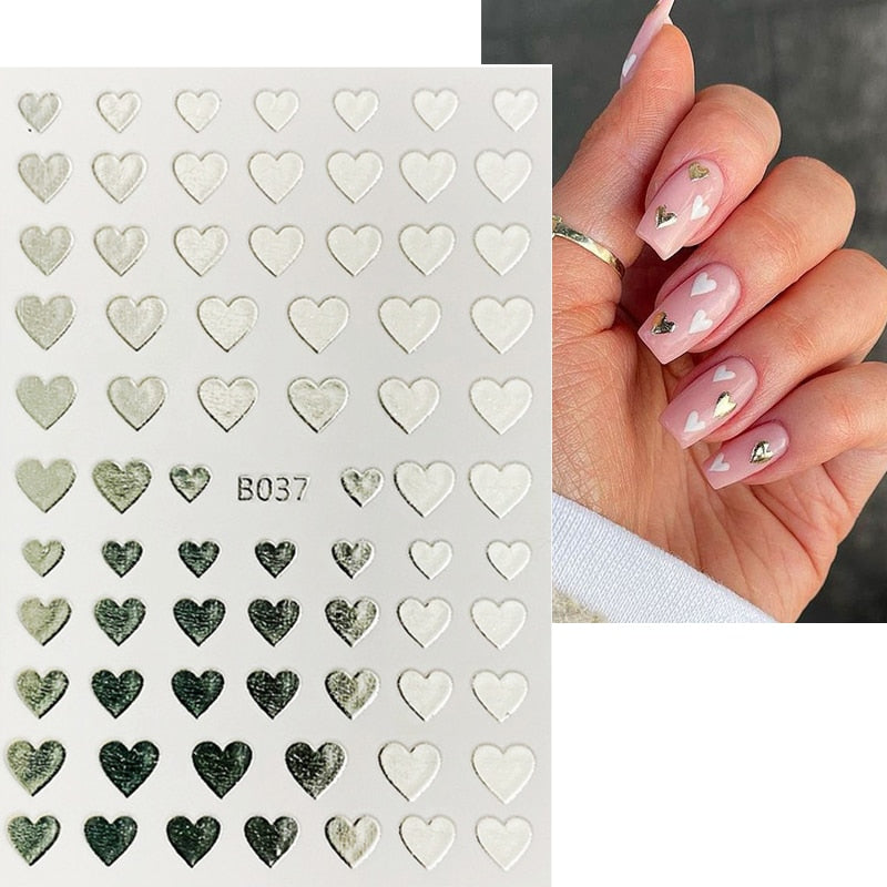 The New Heart Love Design Gold Sliver 3D Nail Art Sticker English Letter French Striping Lines Trasnfer Sliders Valentine Decor Nail Stickers DailyAlertDeals 36  