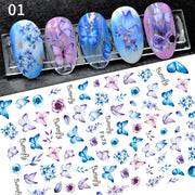 Nail Blue Butterfly Stickers Flowers Leaves Self Adhesive Decals 3D Transfer Sliders Wraps Manicure Foils DIY Decorations Tips 0 DailyAlertDeals   