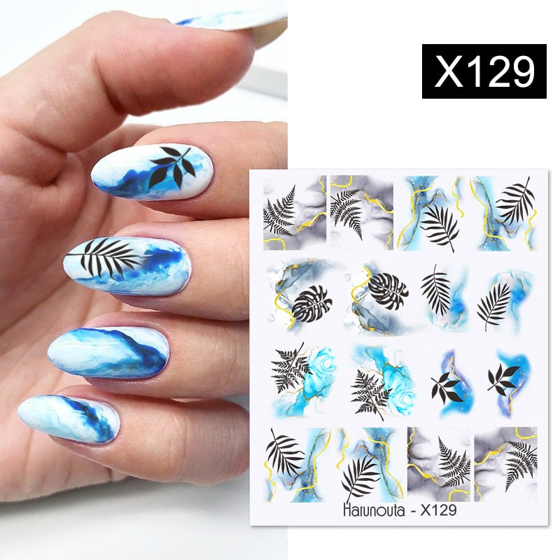 Harunouta French Black White Geometrics Pattern Water Decals Stickers Flower Leaves Slider For Nails Spring Summer Nail Design Nail Stickers DailyAlertDeals X129  