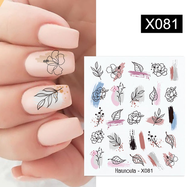 Harunouta Cool Geometrics Pattern Water Decals Stickers Flower Leaves Slider For Nails Spring Summer Nail Art Decoration DIY Nail Stickers DailyAlertDeals   