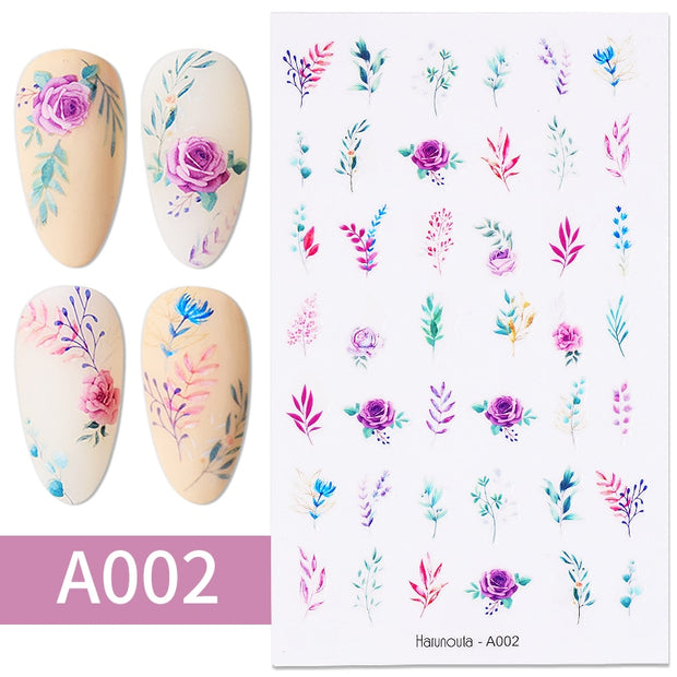 Harunouta Slider Design 3D Black People Silhouettes Blooming Nail Stickers Gold Bronzing Leaf Flower Nail Foils Decoration Nail Stickers DailyAlertDeals A002  