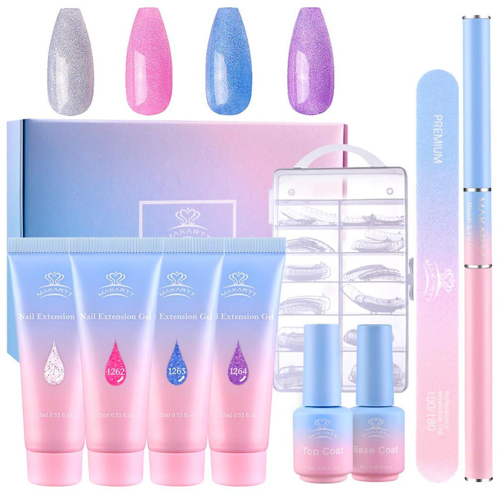 Makartt Jelly Glitter Poly Nail Gel Kit- Translucent Glitter Gel Nail Extension Gel Nail Enhancement Set for Beginner Manicure nail jelly glitter polish DailyAlertDeals   