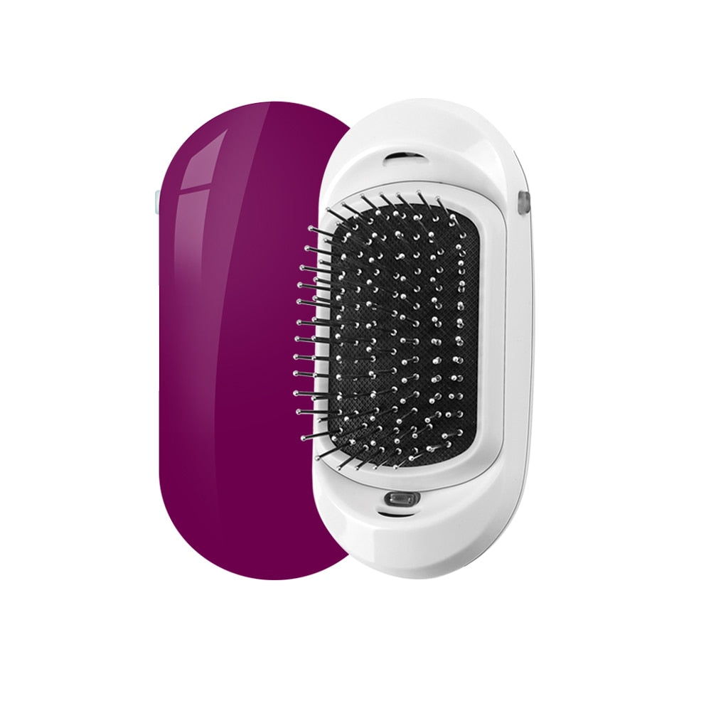 Portable Ionic Hairbrush Electric Negative Ions Hair Comb Anti Static MassageComb US Fast Shipping Styling Tool for Dropshipping portable brush hair DailyAlertDeals China Purple vibration 