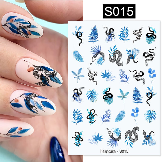 Harunouta 2022 NEW Gold Bronzing Slider Nail Art 3D Decals Decoration Flower Leaves Nail Art Sticker DIY Manicure Transfer Decal Nail Stickers DailyAlertDeals S015  