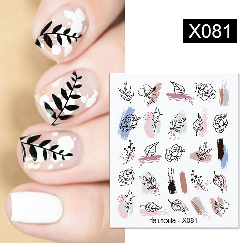 Harunouta 1pcs Nail Sticker Flower Water Transfer White Rose Necklace Lace Jewelry Nail Water Decal Black Wraps Tips Nail Stickers DailyAlertDeals X081  