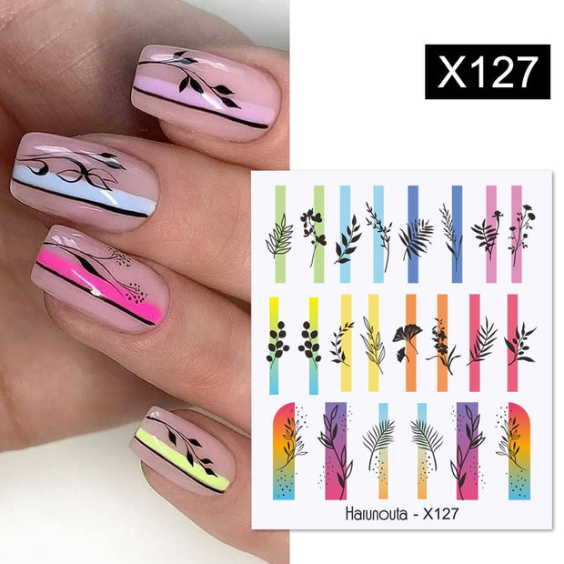 Harunouta Marble Blooming 3D Nail Sticker Decals Flower Leaves Transfer Water Sliders Abstract Geometric Lines Nail Watermark Nail Stickers DailyAlertDeals X127  