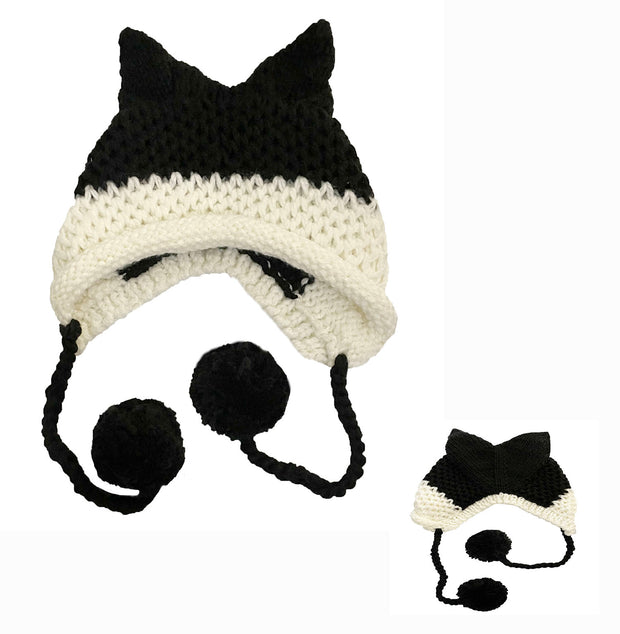 BomHCS Cute Fox Ears Beanie Winter Warm 100% Handmade Knit Hat 0 DailyAlertDeals Black pompom  