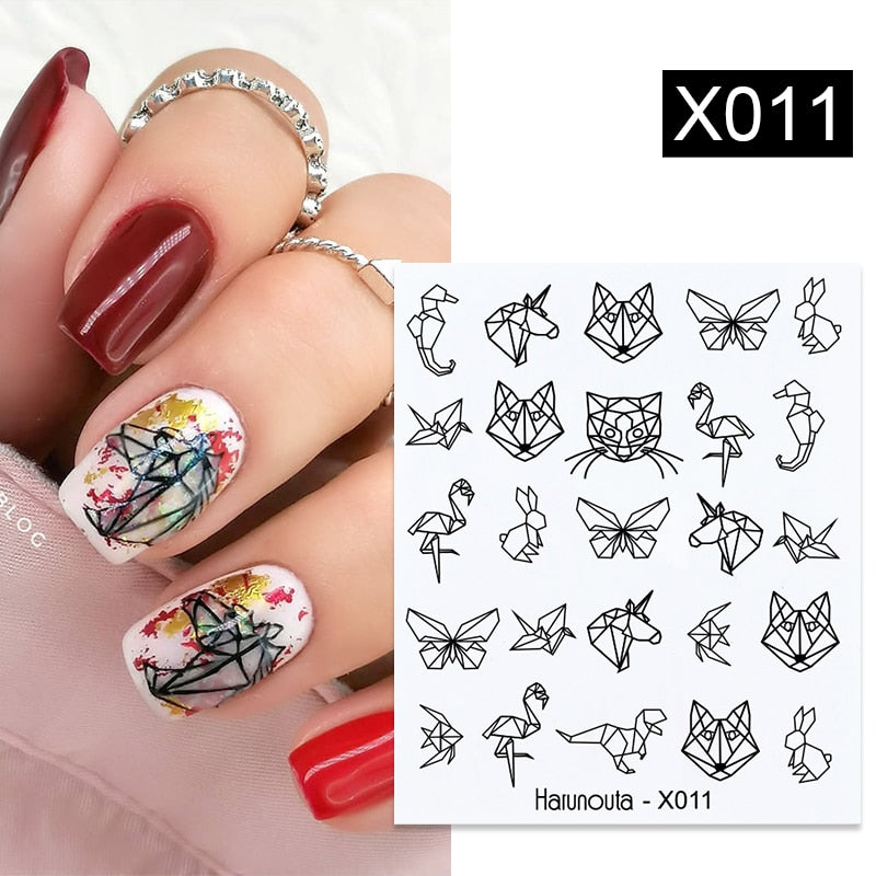 Harunouta Abstract Lady Face Water Decals Fruit Flower Summer Leopard Alphabet Leaves Nail Stickers Water Black Leaf Sliders Nail Stickers DailyAlertDeals 26  