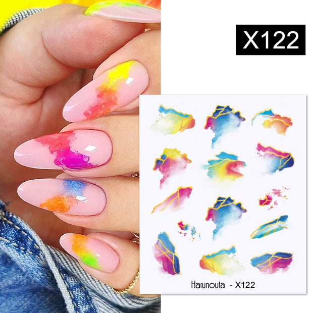 Harunouta Blue Ink Blooming Flowers Nail Water Decals Concise Floral Leaves Slider For Nails Geometric Waves DIY Manicures Tips 0 DailyAlertDeals X122  